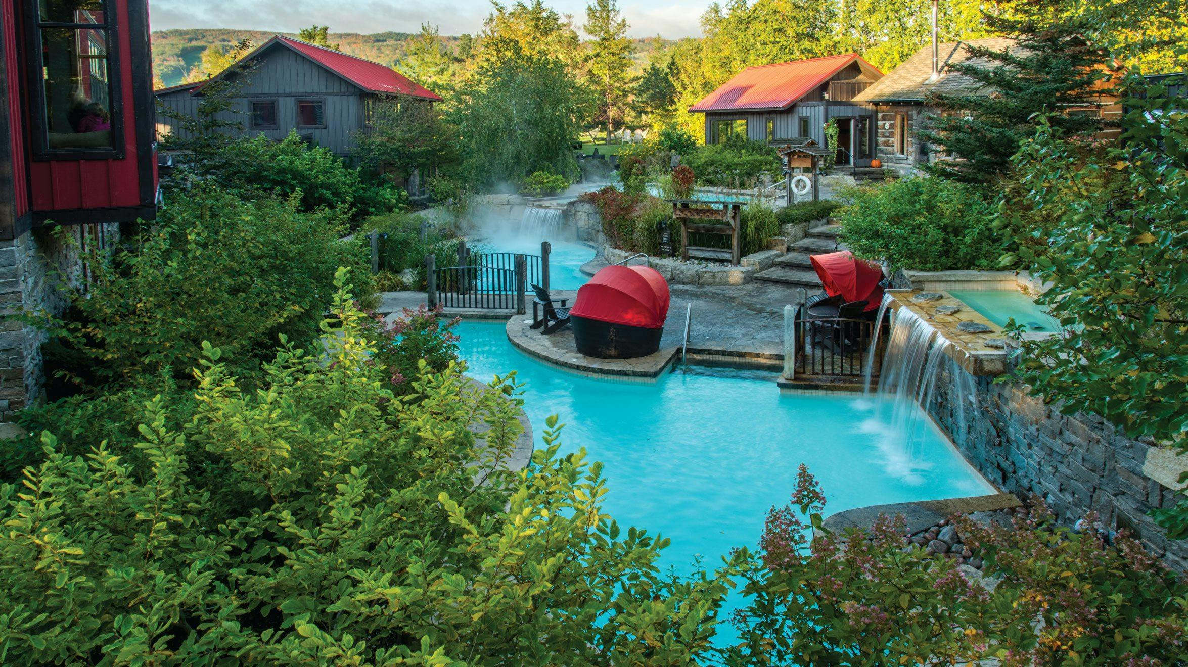 Summer overview of the Thermal Baths at Scandinave Spa Blue Mountain