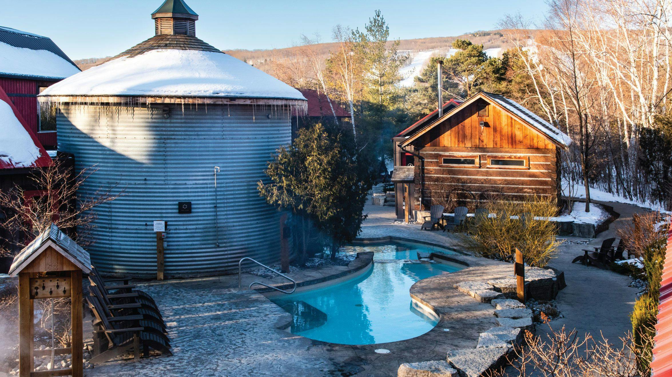 outdoor cold Plunge in winter at Scandinave Spa Blue Mountain.